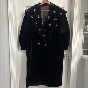 J.L. de Ball Velvet Long Black Opera Coat Gold Embroidered Velvet Vintage XL